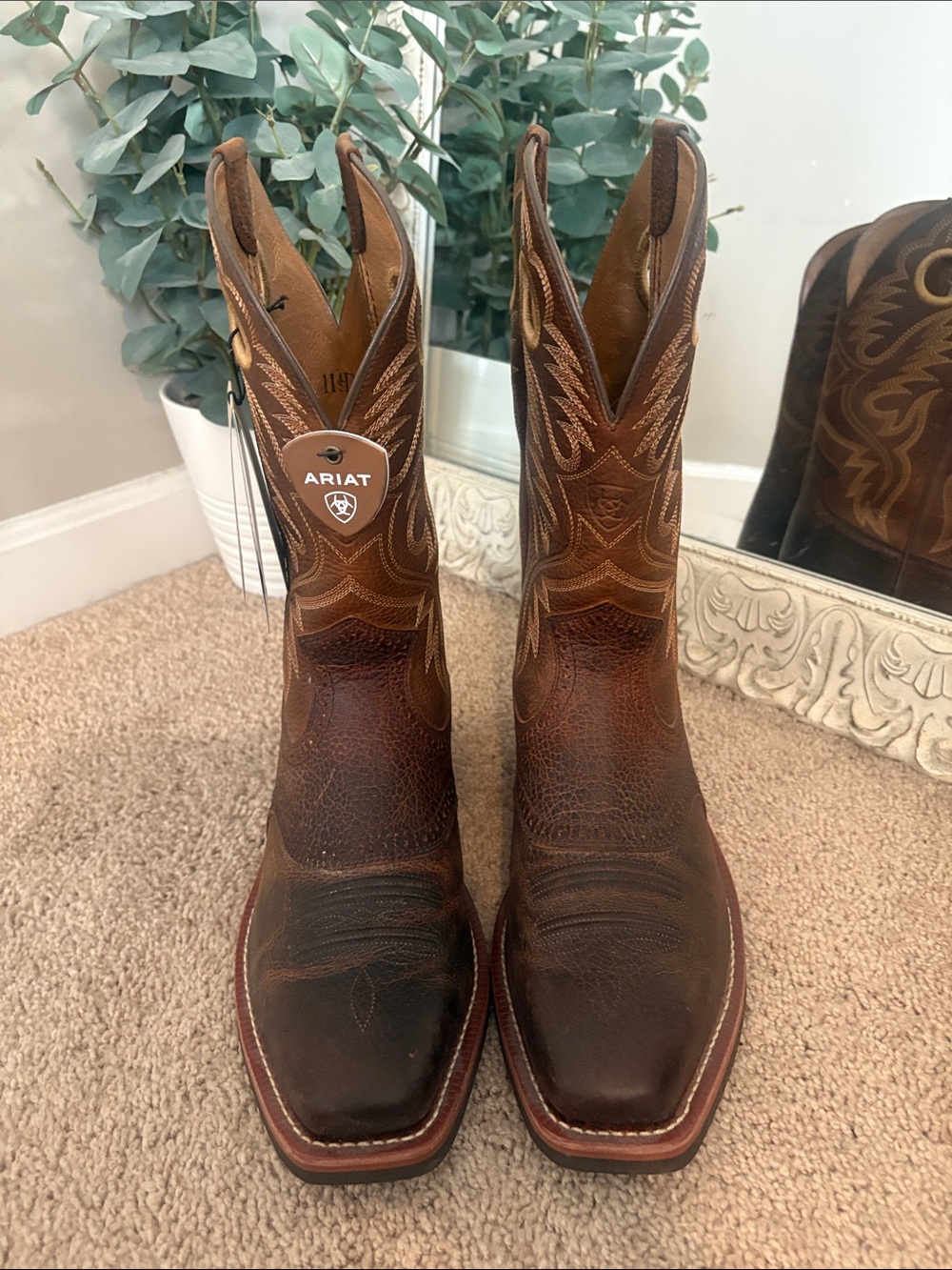 Ariat Men's Dark Brown Leather Cowboy Boots with Chestnut Accents